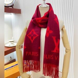 Louis Vuitton Burgundy and Red Logo Cashmere Scarf